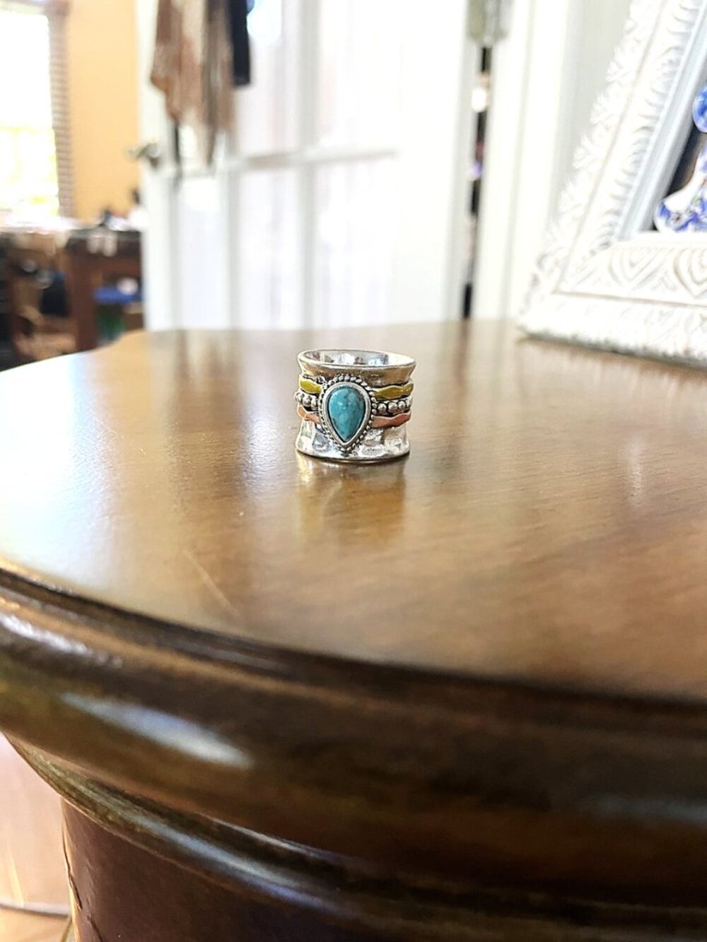 White K Vintage Boho Retro Teardrop CZ Statement Ring | Silver Tribal Waterdrop